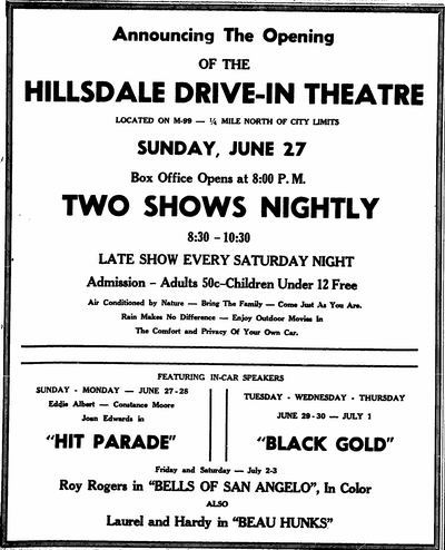 Hillsdale Drive-In Theatre - AD FROM ANDREW THE LIBRARIAN